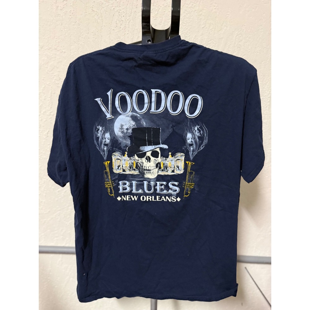 New Orleans Voodoo Blues Mens XL Navy Skull Jazz Souvenir Graphic Tee